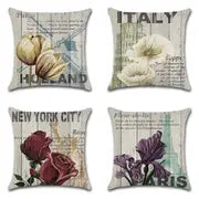 4pcs Vintage Flower Pattern Throw Pillow Covers 18"x18"