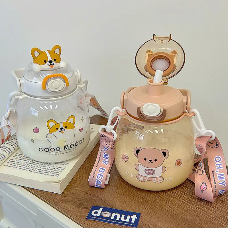 Cute Hug Animal Big Belly Plastic Cup with Straw