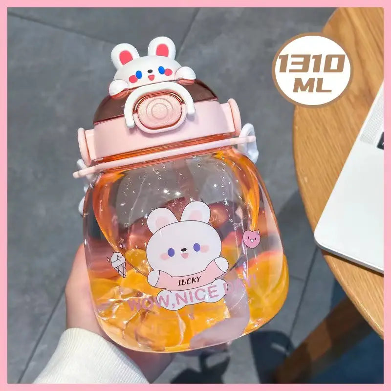 Cute Hug Animal Big Belly Plastic Cup with Straw