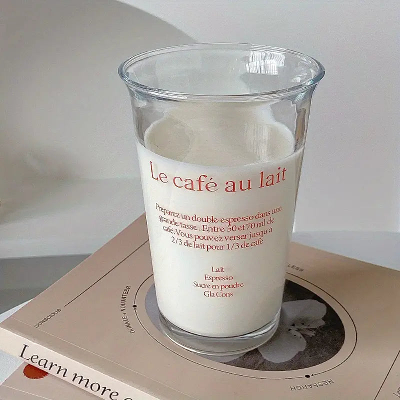 Letter Printed Glass Coffee Cup for Lattes and Brews
