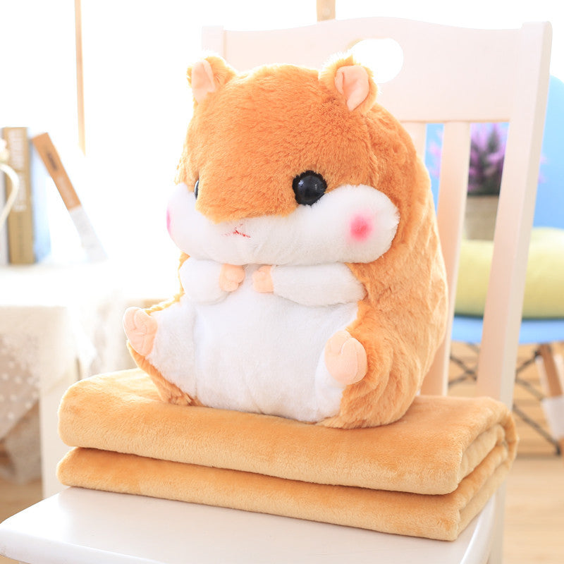 Cute Hamster Dual-Use Pillow and Blanket Cushion