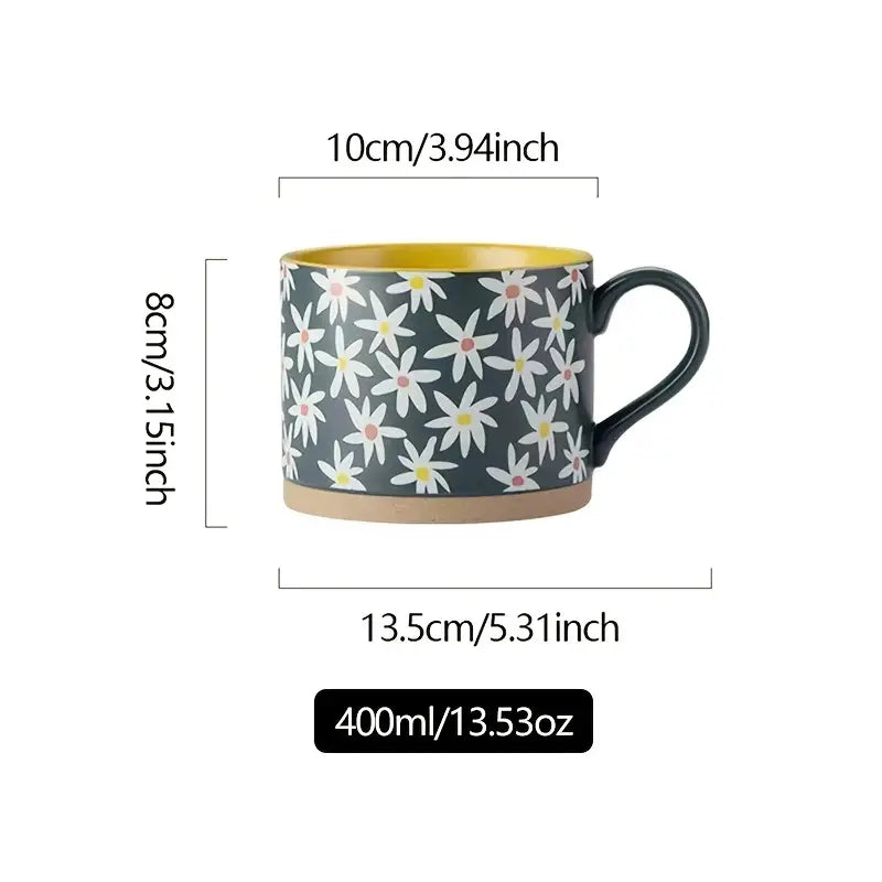 Large Capacity Floral Ceramic Coffee Mug for Breakfast
