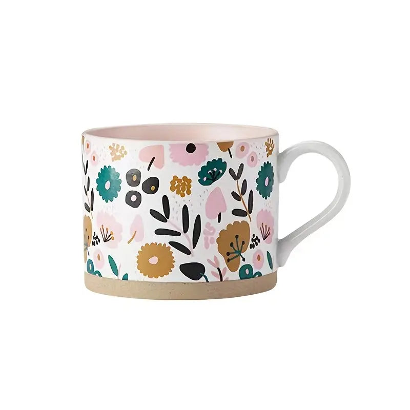 Large Capacity Floral Ceramic Coffee Mug for Breakfast