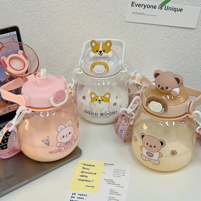 Cute Hug Animal Big Belly Plastic Cup with Straw